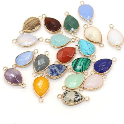 Natural Stone Amethysts Charms Connector Drop Shape Turquoises Rose Pink Quartz Pendants for Jewelry Making DIY Necklace Earring