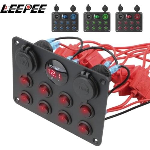 12-24V 8 Gang Cigarette Lighter Socket Dual USB For Car RV Truck ATV UTV Camper Caravan Toggle Switch Panel Circuit Breaker