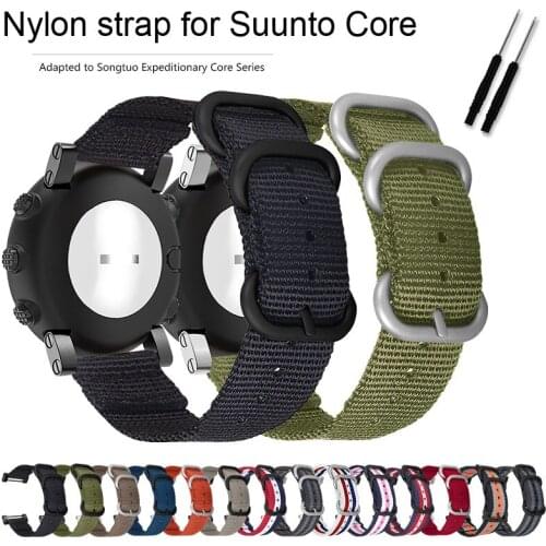 Nylon strap for Suunto Core replacement watch band Fabric Canvas wrist watchband bracelet with connector tool black silver clasp