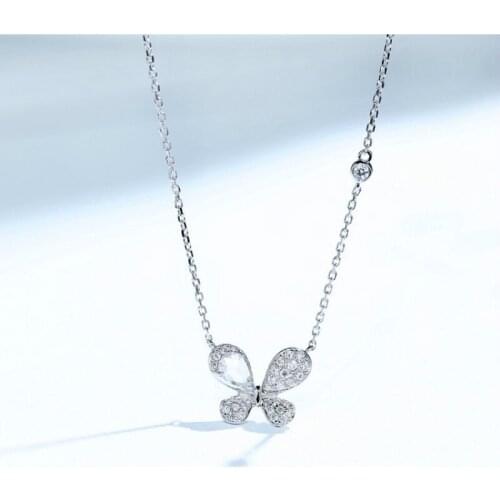 Premium Luxury Romantic 925 Silver Butterfly Pendant Necklace Female Bling Cubic Zircon Lady Jewelry Pendant Zircon Necklace