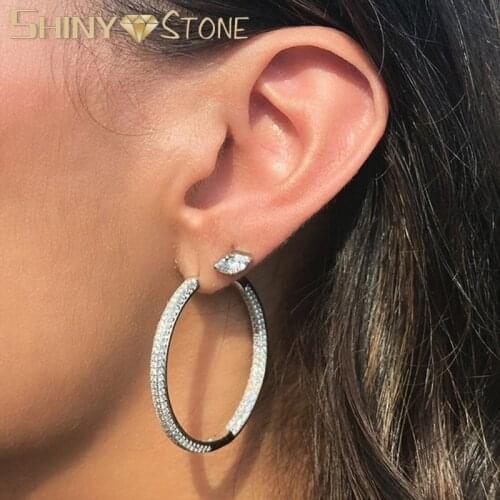 New 50mm Silver Color Hoop Earrings High Quality Iced Out Micro Pave Cubic Zirconia Earring Hip Hop Fashion Jewelry For Women