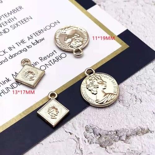 Retro European Coin Type Round Plate Square Pendant Printed English Portrait Jewelry Material Earrings Headgear Accessories
