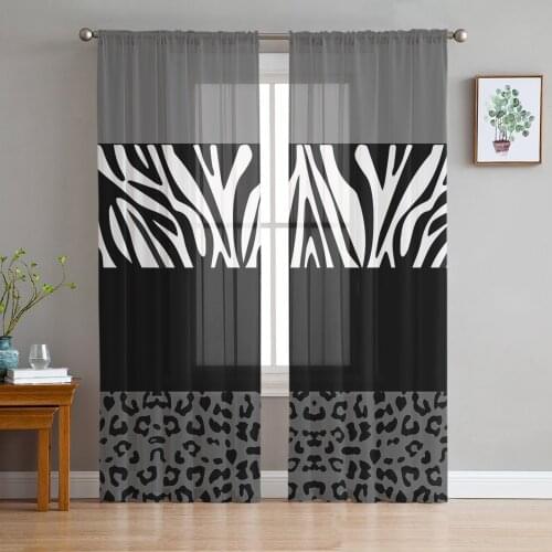 Leopard Print Zebra Texture Gauze Curtains For Childrens Bedroom Kitchen Screen For Living Room Holiday Decor Voile Curtain