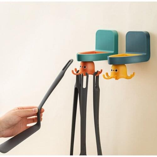 Cute Octopus Rotating Hooks For Kitchen Utensils Organizer Cabinet Storage Plastic Storage Rack Wall Door Hook