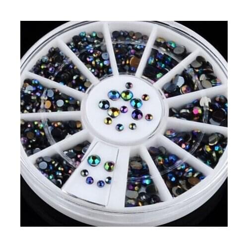 Mixed Sizes! 2M(SS6)/3M(SS12) Black AB Magic color Black Diamond Flat Back Nail Art Glue On Non Hot Fix Rhinestones