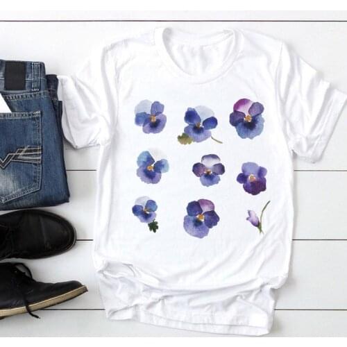 Women Short Sleeve Floral Watercolor Flower Fashion Cartoon Summer Lady Print Tee Graphic T Top Female Tshirts Clothes T-Shirt