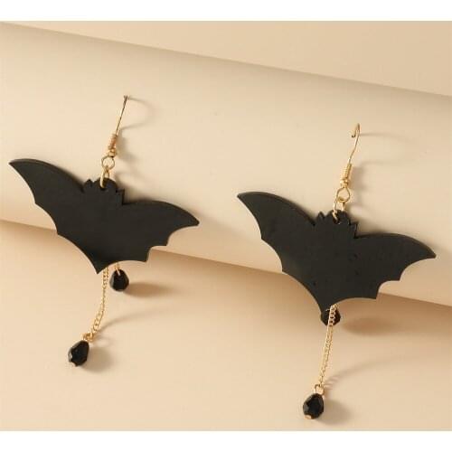 Halloween Acrylic Black Bat Drop Earrings For Women Funny Personality Long Tassel Dangle Earrings Fashion Party Jewelry Gifts