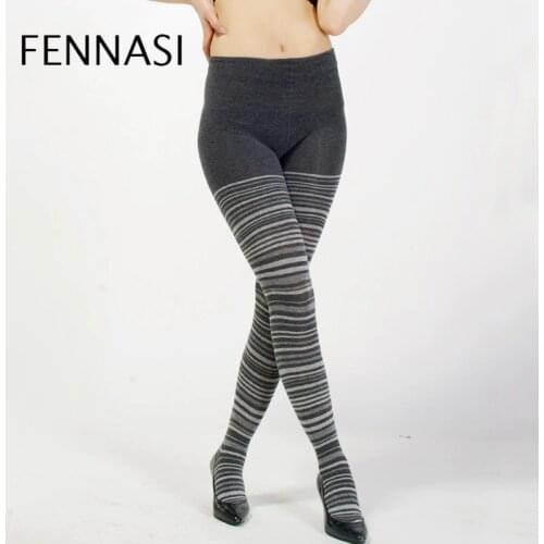 FENNASI Winter Women High Waist Leggings Plus Size Striped Cotton Thick Warm Pants Female Casual Push Up Trousers For Women