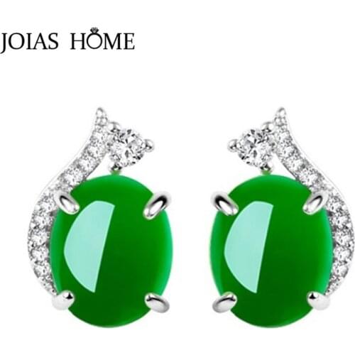 JoiasHome Korean 925 Sterling Silver Earrings For Woman With 10MM Round Shape Agate Gmstones Zircon Women Silver Jewelry Gift