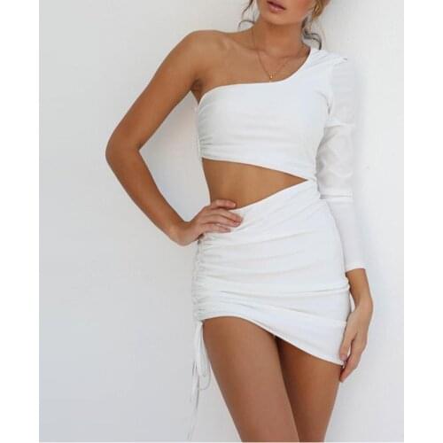 LOGAMI Long Sleeve One Shoulder Bodycon Dress Sexy Mini Party Dresses Women Summer Autumn Dress