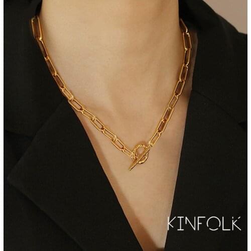 KINFOLK Chain Toggle Clasp Gold Necklaces For Women Mixed Linked Circle Choker Jewelry Punk Aesthetic Thick Necklace 2020