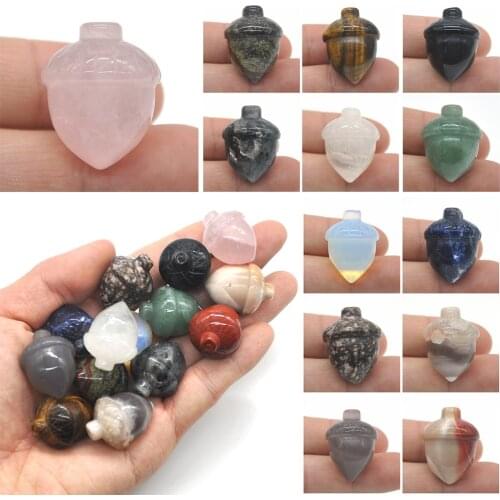 1" Natural Small Pine Cones Nut Statue Crystal Healing Hand Carved Gemstone Reiki Stones Luck Youth Power Decoration