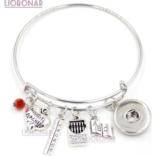 10PCS Wholesale Snap Jewelry Teacher Bracelet Book Ruler Crayons Charms Bangle Snap Bracelets for Teacher Gifts