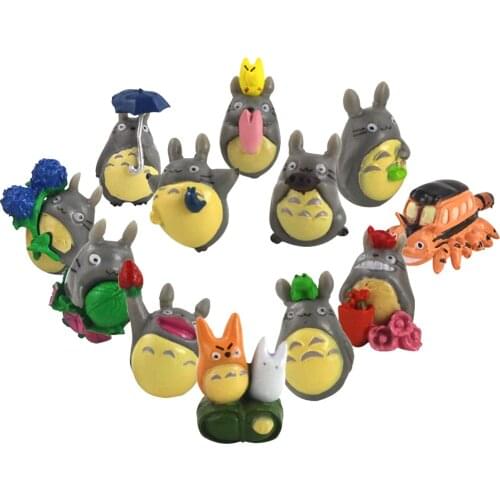 12pcs/set 1.5-4cm My Neighbor Totoro with Umbrella Flower Cute Mini Decoration Dolls PVC Figure Toys Gift