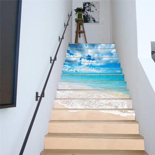 13Pcs/Set 3D Beach PVC Stair Stickers Home Decoration DIY Creative Self-Adhesive Waterproof Wall Tile Step Stickers
