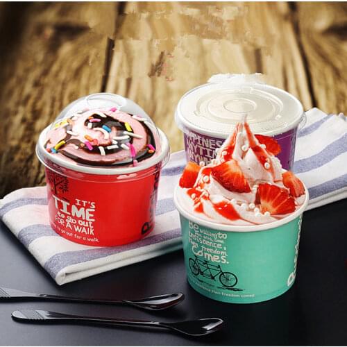 50pcs High quality color ice cream cup 5oz/8oz/12oz/16oz party favors dessert cups paper takeaway packaging yogurt cup with lid