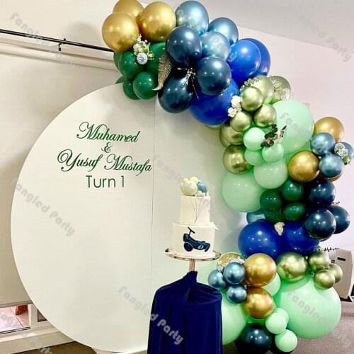 96pcs Matte Dark Blue Blackish Green Macaron Mint Balloon Garland Chrome Gold Baby Shower Gender Reveal Birthday Party Supplies