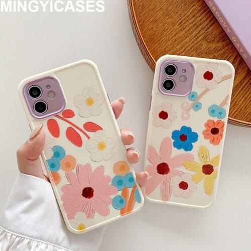 Coque for Iphone 11 Pro Max Xr Xs Max X SE 2020 Fresh Flower Cases for Iphone 12 Pro Max 7 8 Plus E-plating Lens Cover Fundas