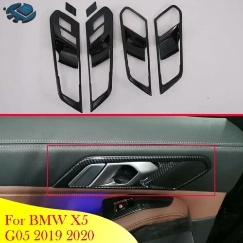 For BMW X5 G05 2019 2020 Car Accessories Carbon Fiber Style Inner Door Handle Cover Catch Bowl Trim Insert Bezel Frame Garnish