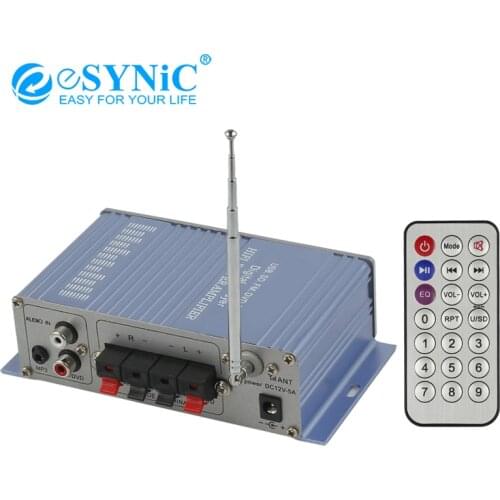 ESYNiC 12V Mini Hi-Fi Stereo Audio Amplifier Amp For Mp3 IPod Car MP3 FM Bass Tuning Stereo Amplifier Home Amplifier