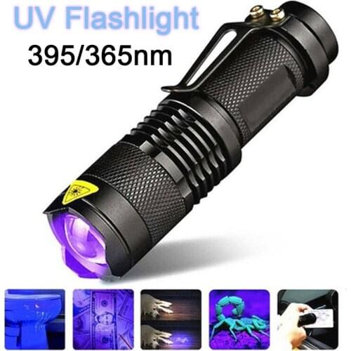 UV Flashlight Ultra Violet Light With Zoom Function Mini UV Black Light Pet Urine Stains Detector Scorpion Use AA/14500 battery