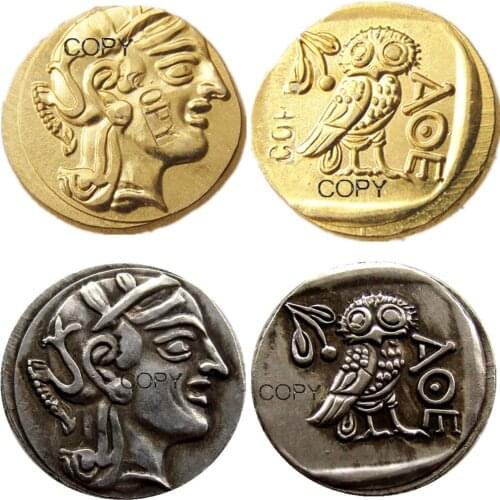G(02)Ancient Athens Greek gold Drachm - Atena Greece Owl Drachma Gold Plated/Silver Plated copy coins