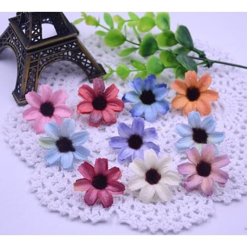 50pcs Silk Artificial Shiny Daisy Flower Head For Wedding Home Decoration DIY Scrapbooking Chrysanthemum Accessories Fake Flower