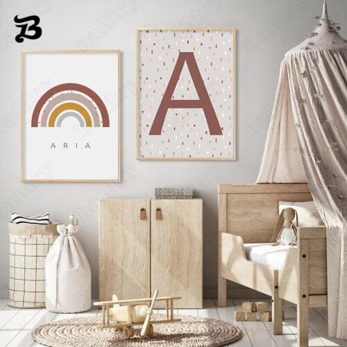 Letters Rainbow Canvas Painting Wall Art Pictures and Colorful English Letters Posters and Prints for Baby Room Home Decoration