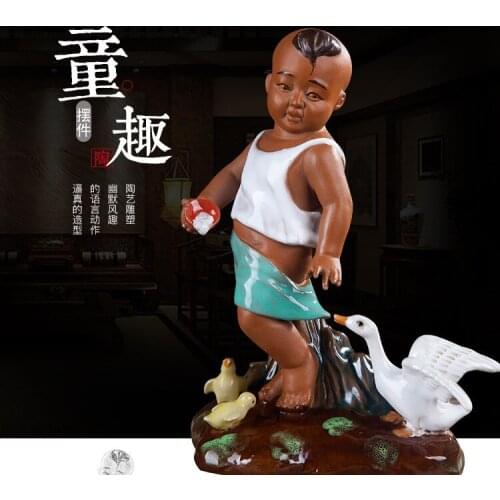 Ceramic figures landscaping, rural pastoral decorations, Shiwan Kiln---childlike