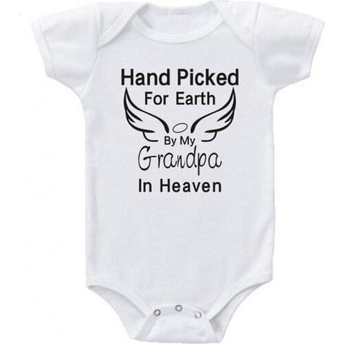 Hand Picked for Earth by My Grandpa in Heaven Newborn Baby Bodysuit Short Sleeve Baby Girl Romper Clothes Body Baby Boy Onesie