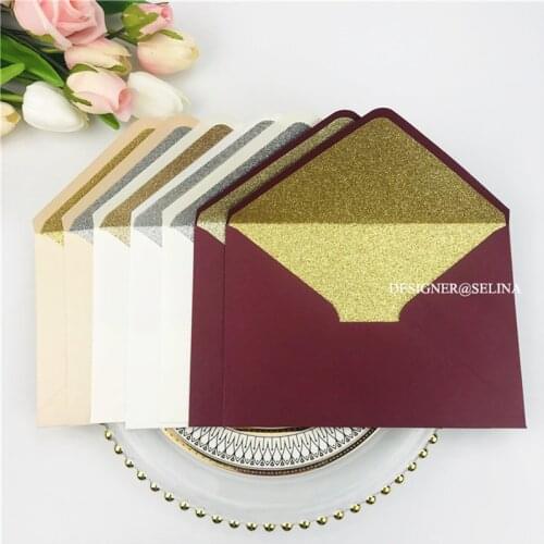 A7 Pearl Envelope with Glitter Lined 195x135mm for Wedding Invitation Burgundy White Ivory Vintage Greeting Envelope Set of 50