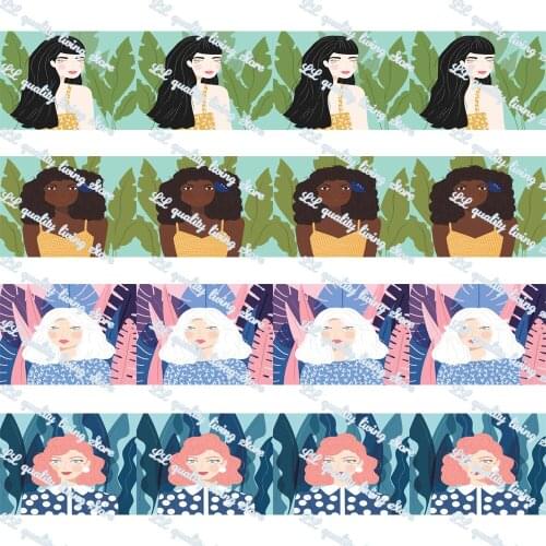 16-75mm Girl&Leaves Printed Grosgrain Ribbon/16mm Printed Elastic Foe Ribbons DIY Sewing Webbing 50 Yards