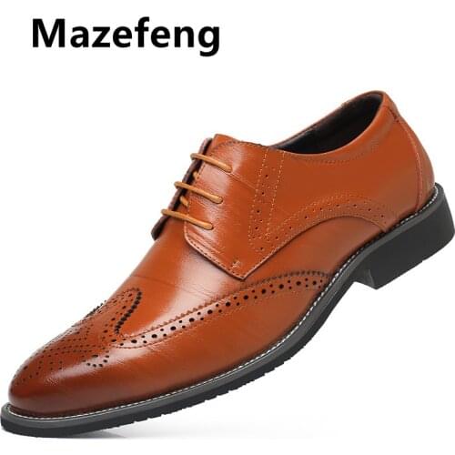Mazefeng men wedding Genuine Leather shoes formal business Round toe for man dress shoes mens oxford flats RXM081 size 38-48