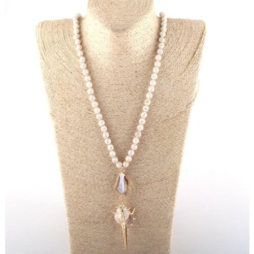 Fashion Jewelry 8mm White Stone Knotted Shell Pendant Necklaces For Women Ethnic Necklace