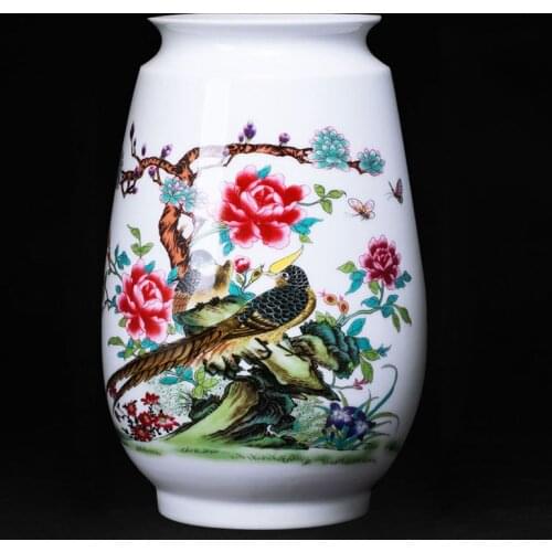 New Classic Modern Ceramic Flower Vase Peony Flower Bird Lotus Dried Real Flower Arrangment for Home decoration Ornaments