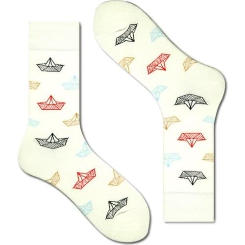 New cartoon pattern men and women socks boat pattern white cotton fashion socks