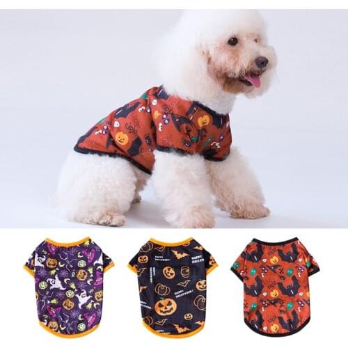 Halloween Series Pumpkin Bat Print Dog Clothes for Small Dogs Cat Chihuahua Vest T-Shirt Coat Hoodies Summer Soft Pet Clothing