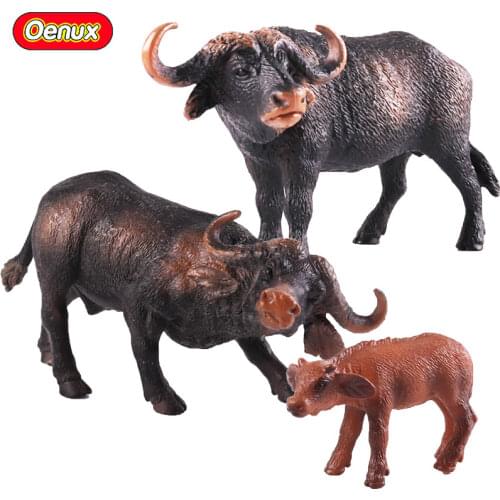 Oenux Classic African Wild Animals Model Simulation Buffalo PVC Original Animal Action Figure Collection Educational Toy For Kid