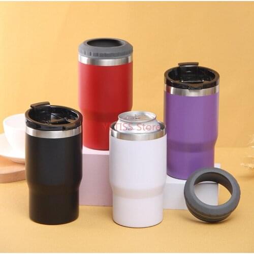 50pcs 4-in-1 Cold Bottle Can Cooler 14oz Double Wall Vacuum Insulated Skinny Cans Beer Holder Drink Cooler With Two lids