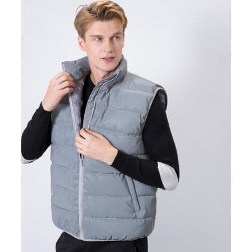 Autumn winter warm reflective waistcoat men sleeveless jacket night reflect light cotton padded reflective vest colete masculino
