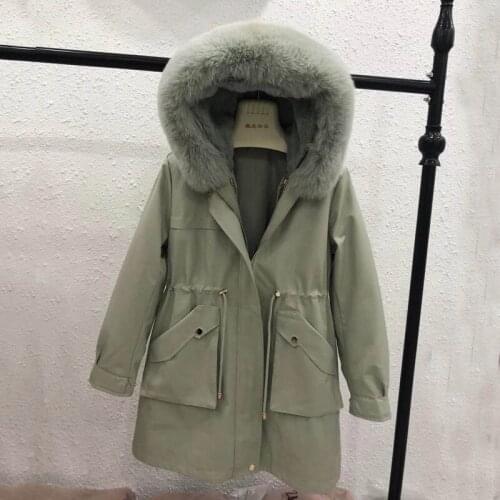 Fur real parka coat women winter jacket natural real fox fur coats rex rabbit fur linning long style parkas thick warm