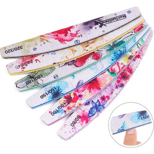 6Pcs Nail File Flower Printed Block Buffer Pedicure Manicure Gel Polisher 80/100/150/180/240/320 Nail Polish Files Nail Art Tool