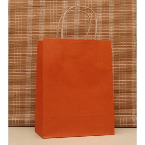 10pcs/lot Orange Kraft Paper Wedding Gift Pouches 27x21x11cm Jewelry Boutique Shopping Packaging Paper Gift Bags With Handle