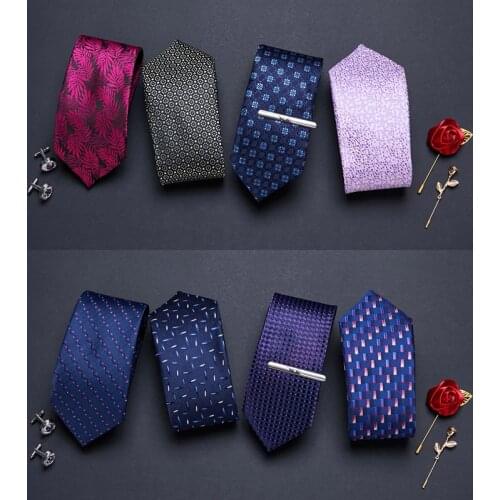 Luxury 7.5cm Mens Tie 100%Silk Jacquard Woven Striped Check Cravatta Ties Man Bridegroom Tie Accessories