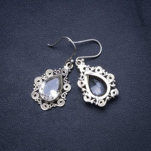 Natural White Topaz and River Pearl Handmade Unique 925 Sterling Silver Earrings 1.5" X4933