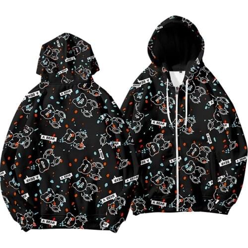 Fashion Black White Bear Cartoon 3d Hoody Costume Men Women Zipper Hoodies Jacket Tops Pocket Long Sleeve Hooded Sweatshirts 4XL