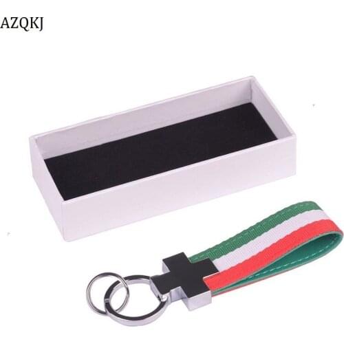 Car shape European flag striped nylon belt with endothelial key chain chain key ring