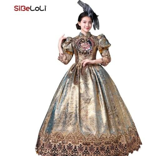 Upscale Champagne Marie Antoinette Rococo Ball Gown Medieval Victorian Prom Masquerade Dresses Stage Theater Costumes For Women