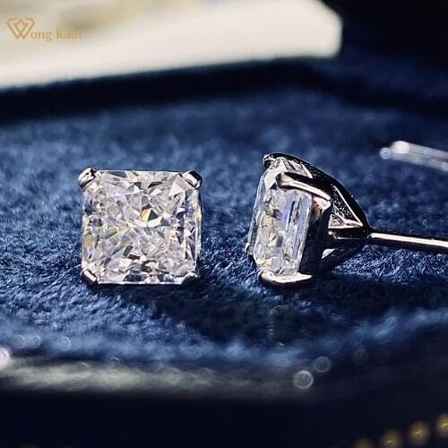 Wong Rain 925 Sterling Silver Created Moissanite Diamonds Gemstone Wedding Engagement Fine Jewelry Ear Studs Earrings Wholesale