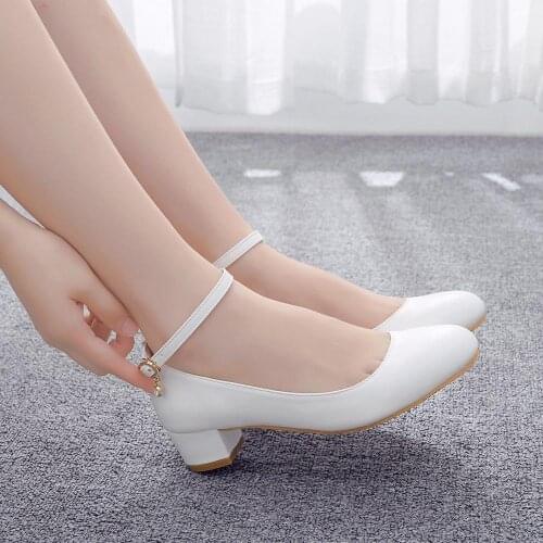 Crystal Queen White Womens High Heels Sexy Bride Party 3CM mid Heel Pointed toe Shallow mouth High Heel Shoes Big Size 42
